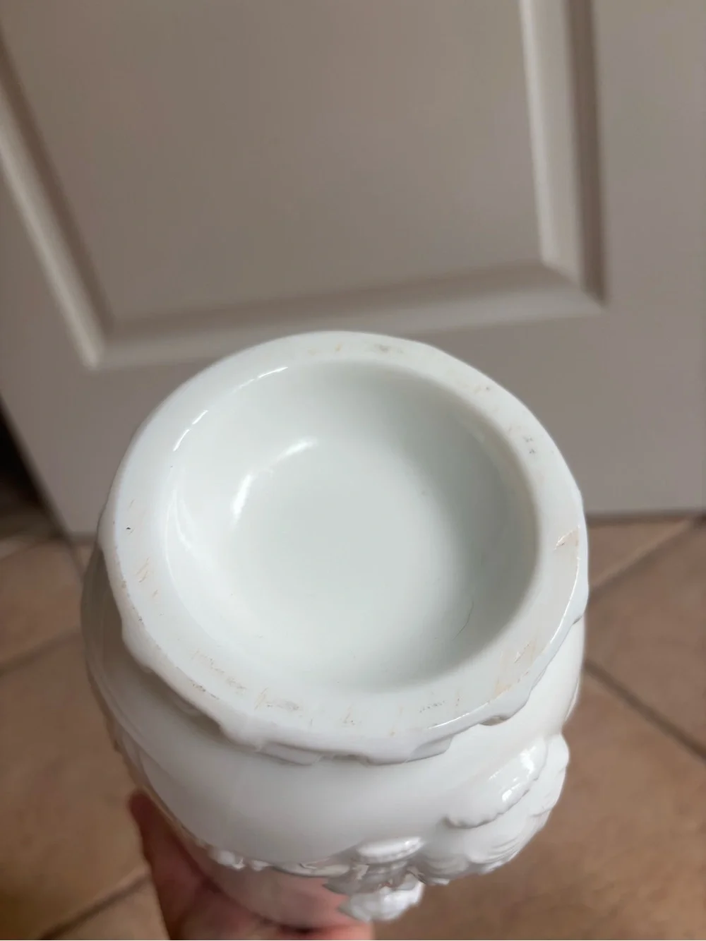 Vintage Fenton Asian Empress Milk Glass White Relief Decorative Vase Yang